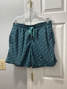 Vilebrequin Sea Turtle Print Swim Trunks Aqua Blue Mesh Lined Shorts Size XL